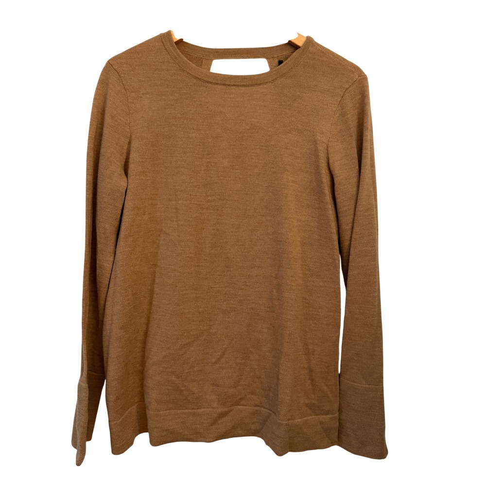BCBGMAXAZRIA Sweater Womens Medium Tan Excellent Merino Wool Open Back Draped